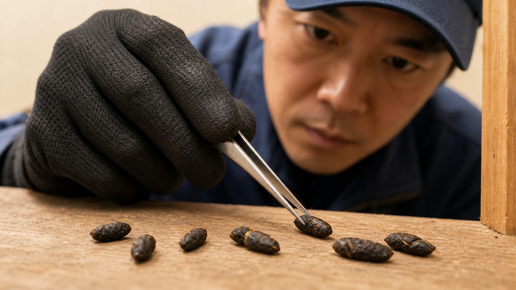 糞の新旧を観察しているイメージ