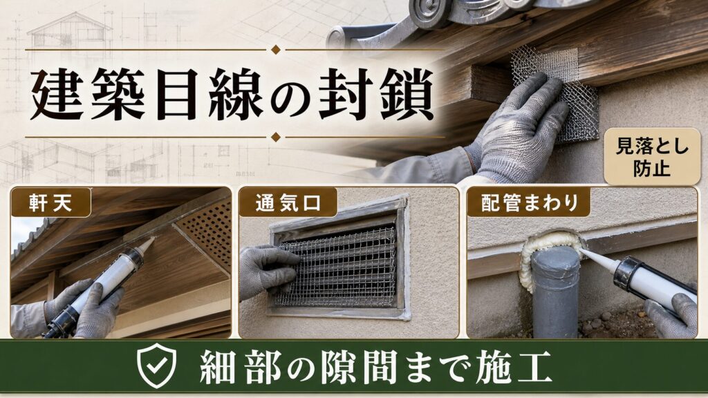 山形県の住宅・選果場・旅館におけるネズミの侵入経路を示すイメージ画像