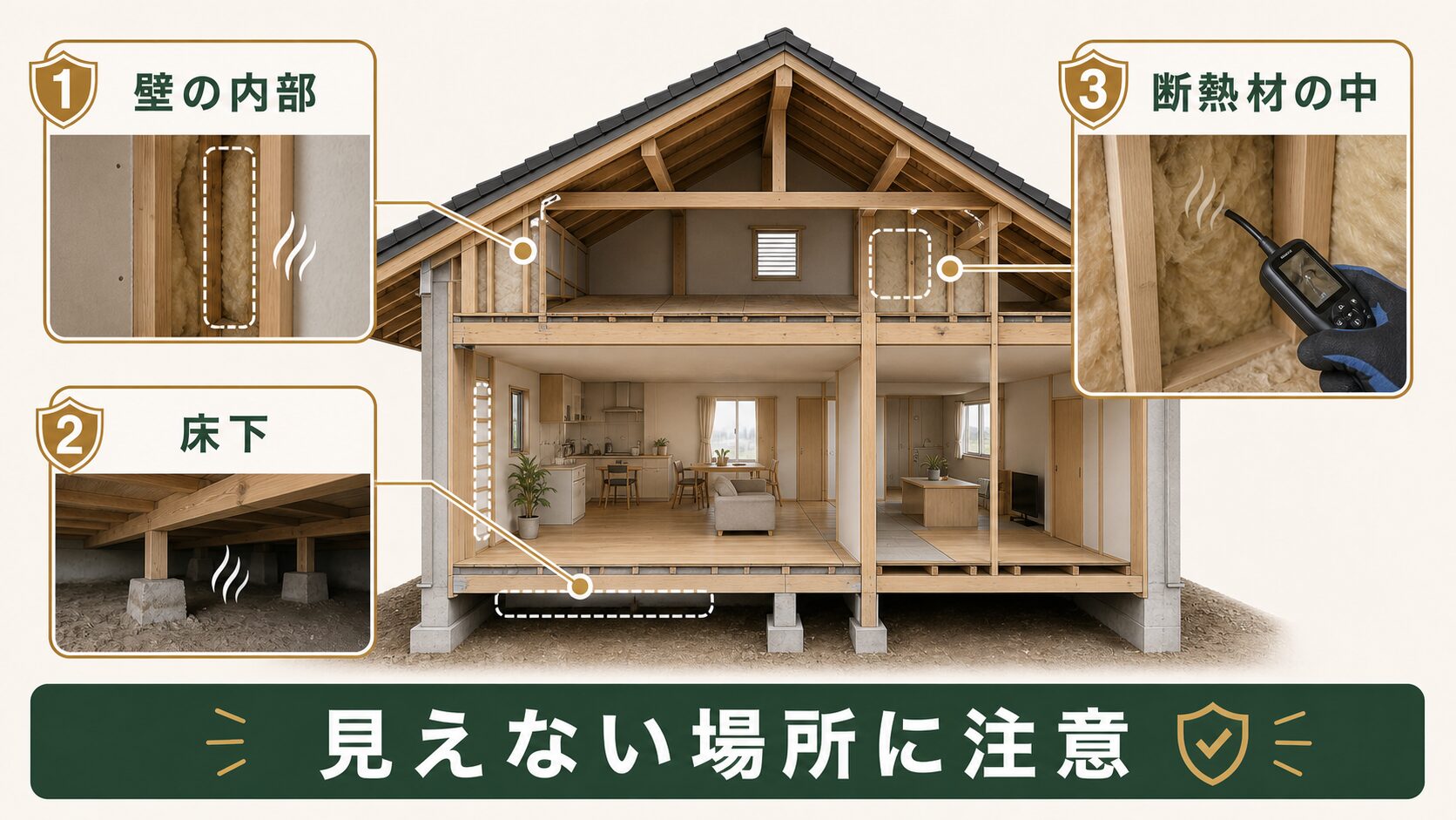 死骸など臭いの原因が見えない場所にあるケースの図解
