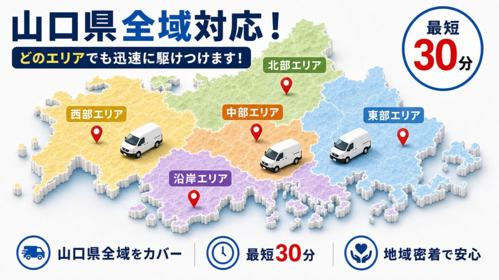山口県内エリア別のネズミ駆除対応状況の解説イラスト
