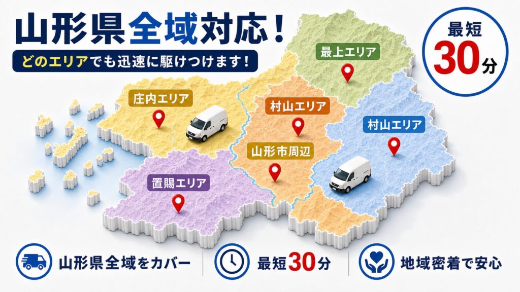 山形県内エリア別のネズミ駆除対応状況を示すイメージ画像