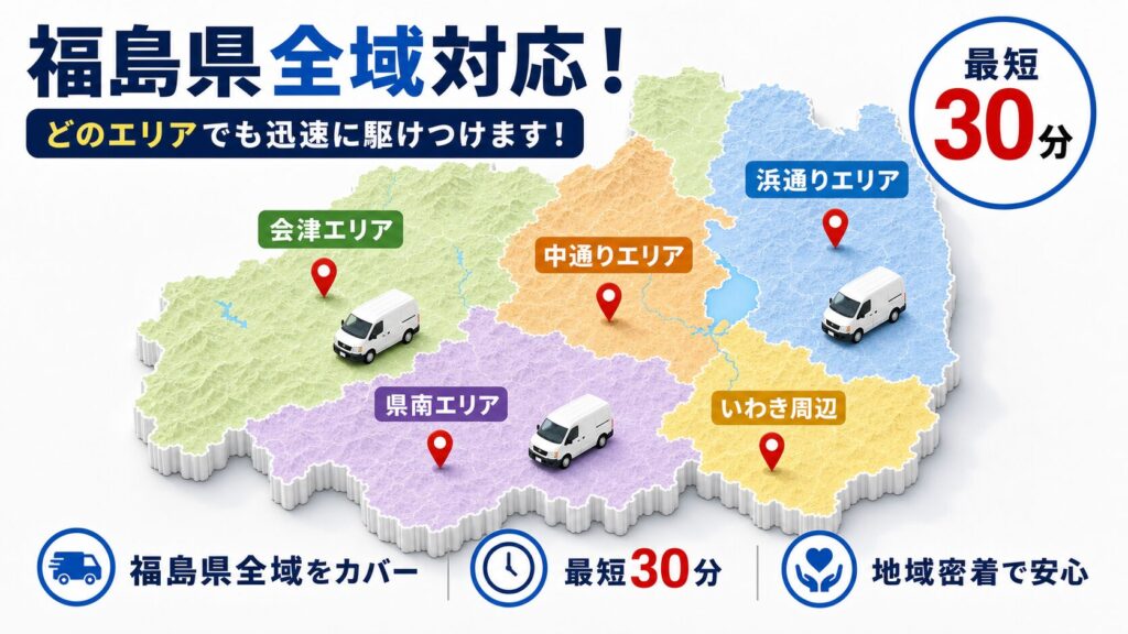 福島県内エリア別のネズミ駆除対応状況を示すイメージ画像