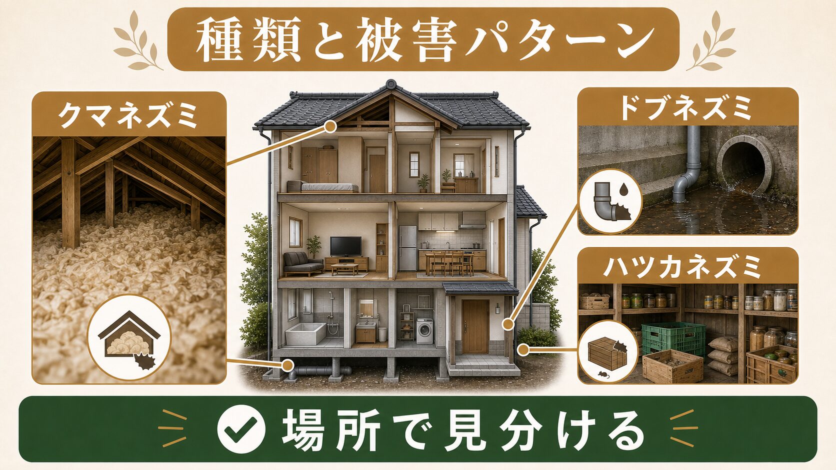 天井から聞こえる足音の正体は?害獣駆除110番が教えるネズミの見分け方のイメージ