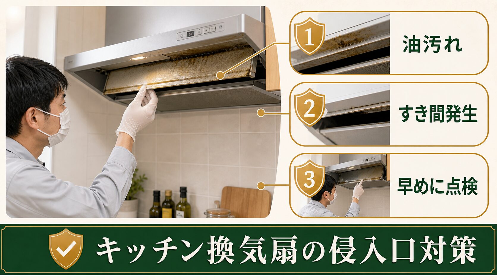 キッチン換気扇の油汚れと侵入口対策の図解