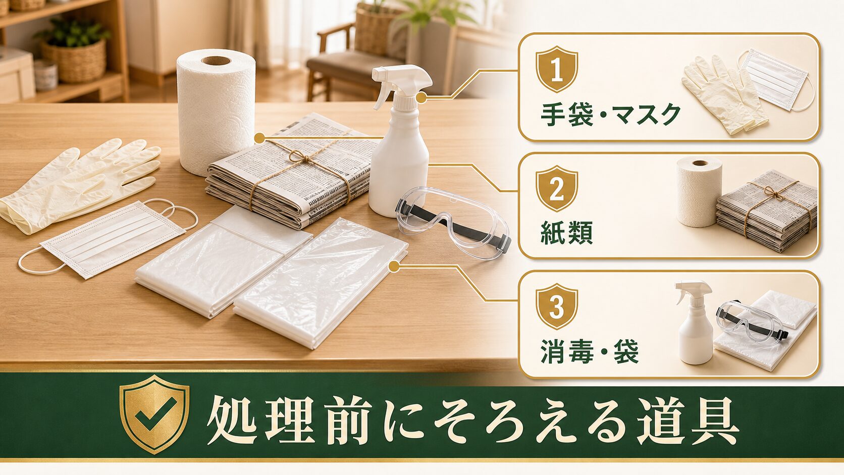 ネズミの死骸処理前にそろえる道具一式