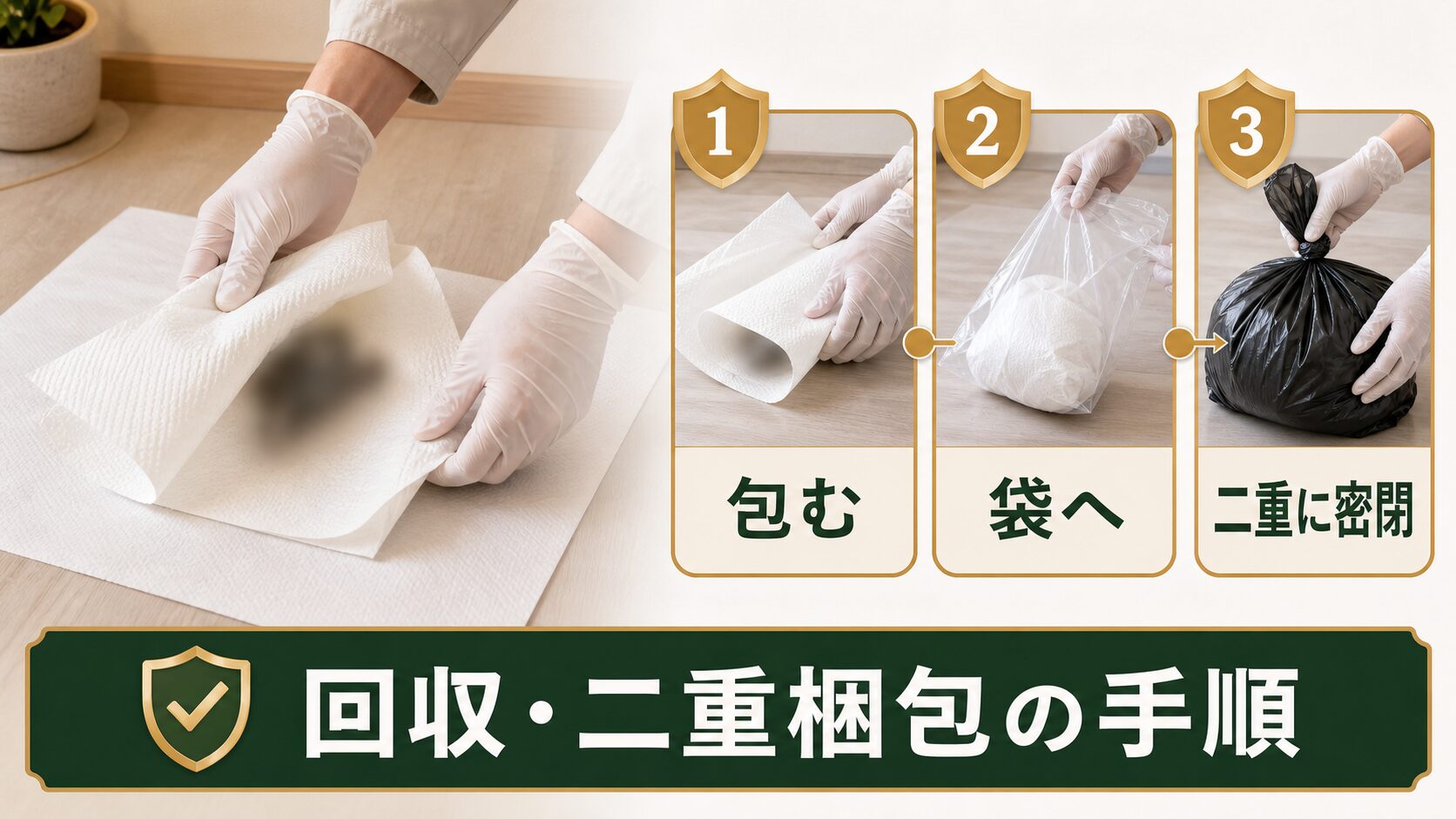 死骸の回収と二重梱包の手順