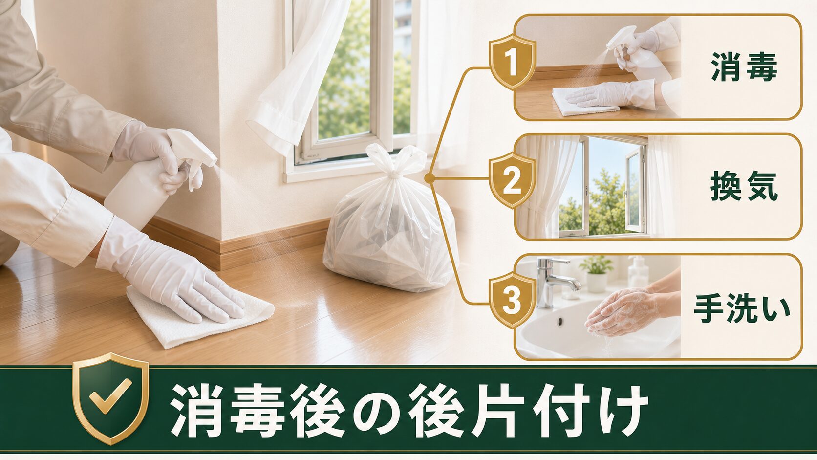 死骸処理後の消毒と後片付け