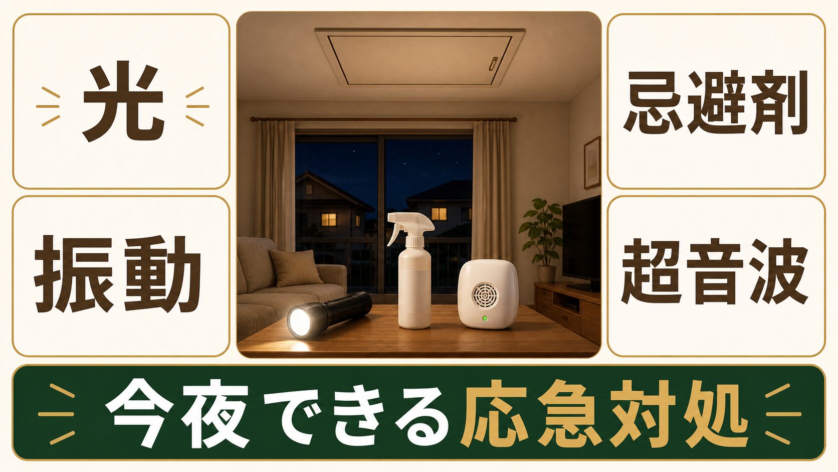 天井裏の物音に今夜できる応急対処を比較する図解