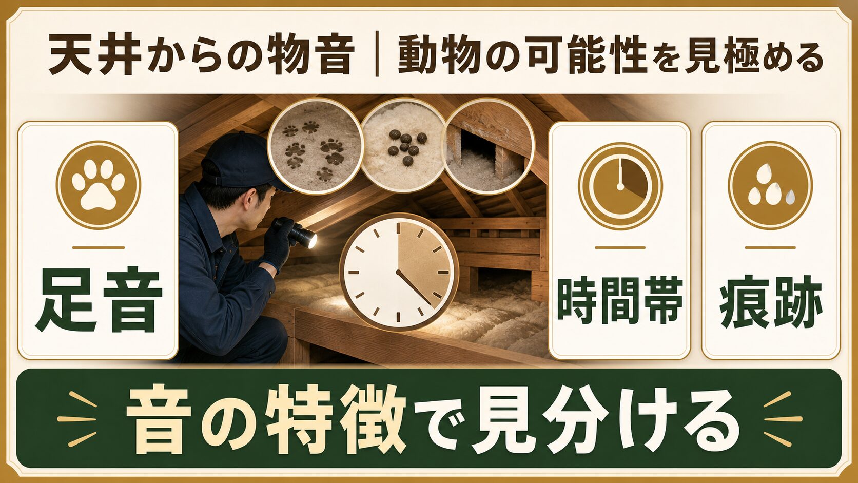 天井裏の物音の正体を足音や痕跡から見分ける図解