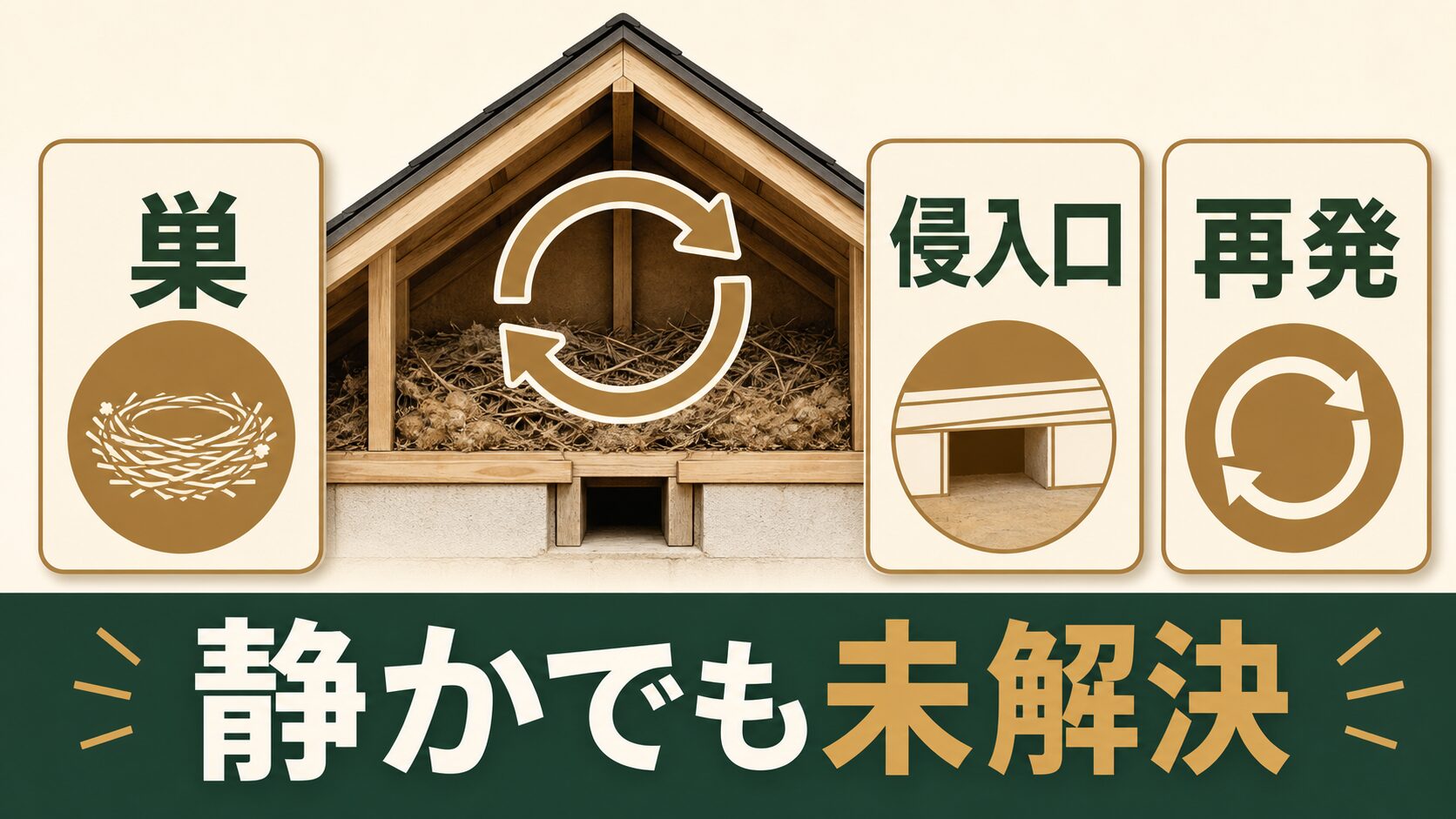 天井裏の音が止まっても解決とは限らない理由を示す図解
