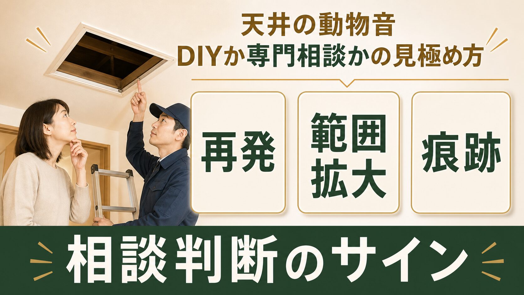 自分で対処するか専門業者に相談するかの判断基準を示す図解