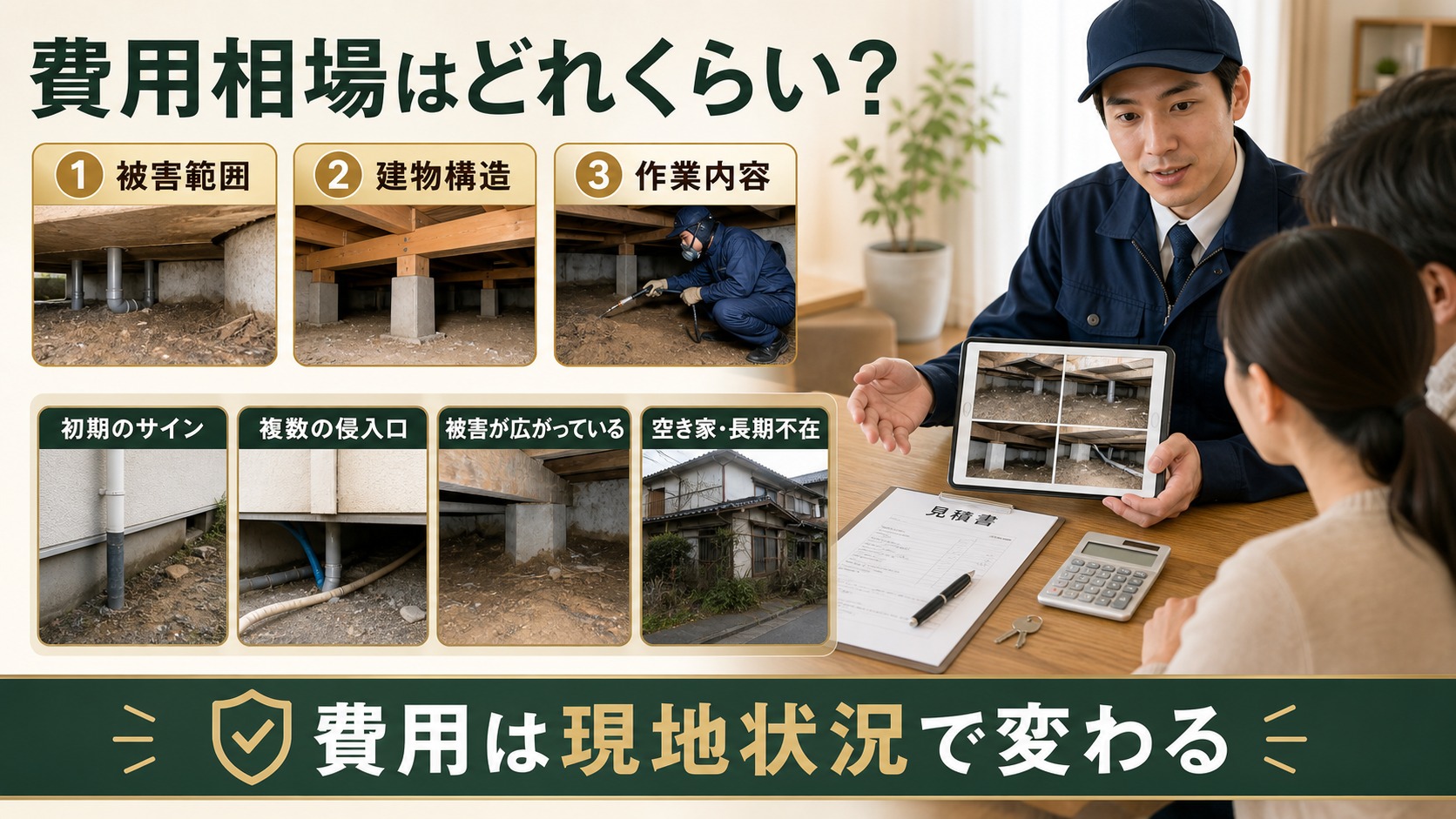 ネズミ駆除の費用が現地状況で変わることを示す図解