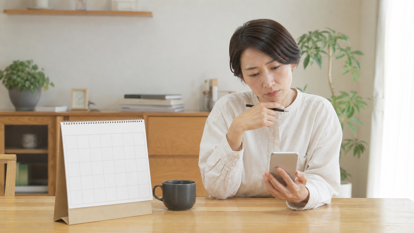 スマートフォンとカレンダーでネズミに気づいた時期を振り返る写真