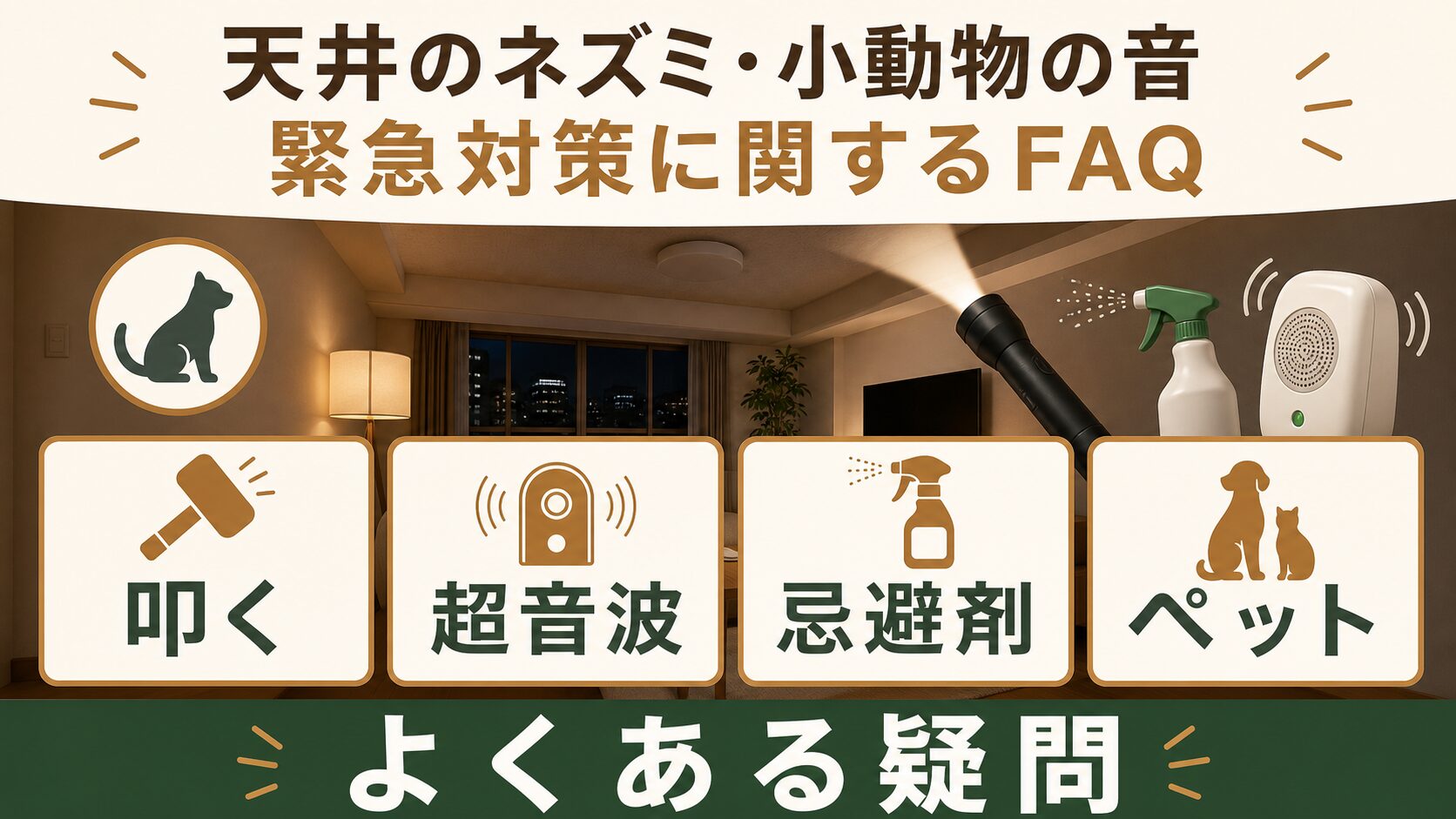 天井裏の物音への応急対処に関するよくある質問の図解