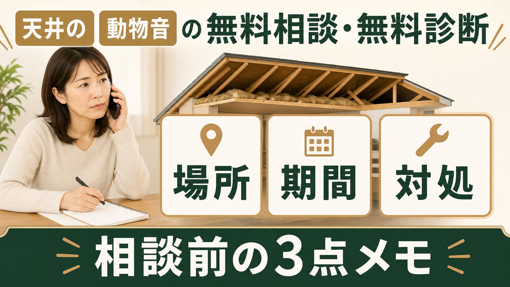 天井裏の物音について無料相談前に整理する3点の図解