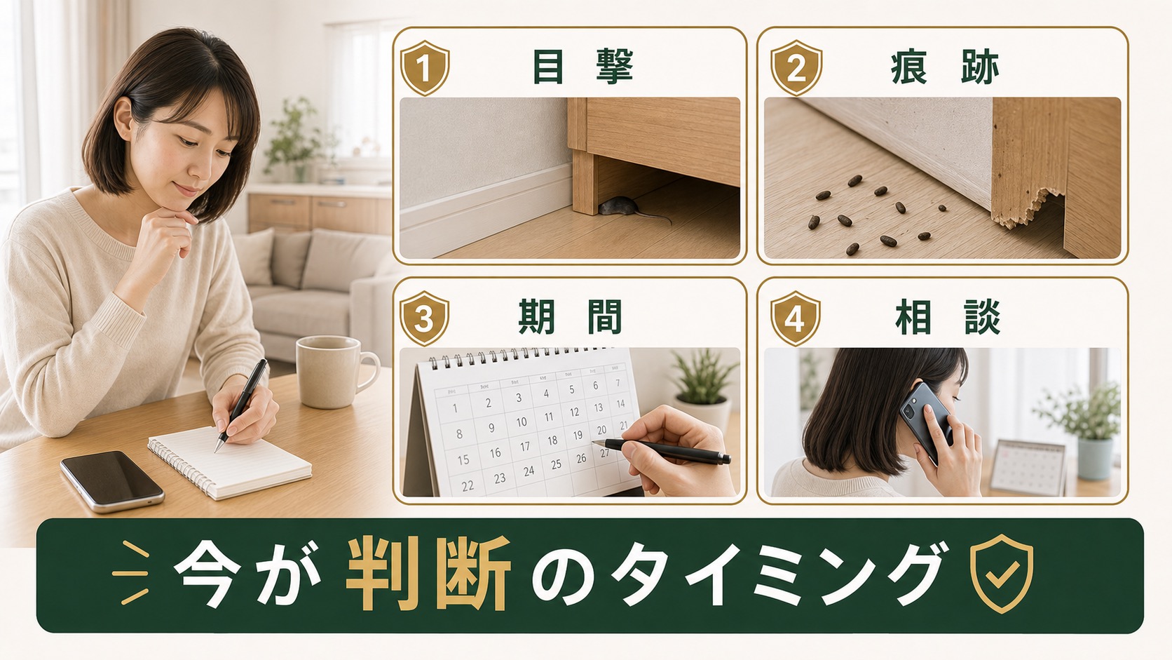 ネズミを1匹見た後に痕跡と期間を確認して判断するまとめ図解