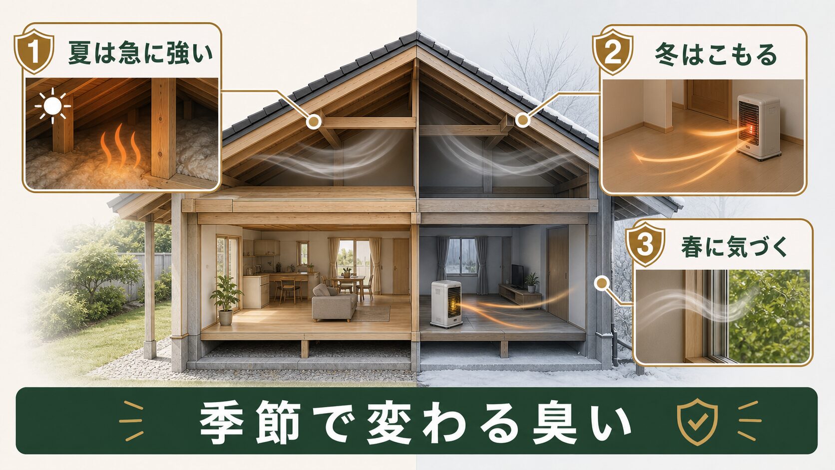 季節によるネズミの臭いの変化を示す図解