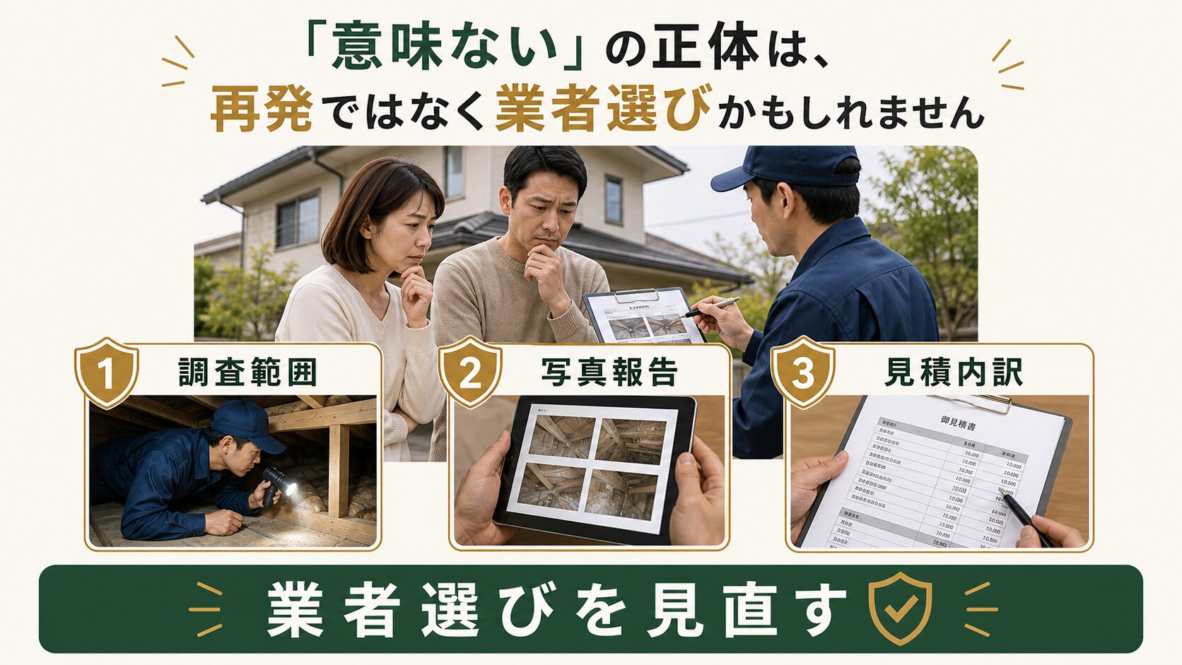 ネズミ駆除後の再発対応で業者選びを見直すを解説する図解