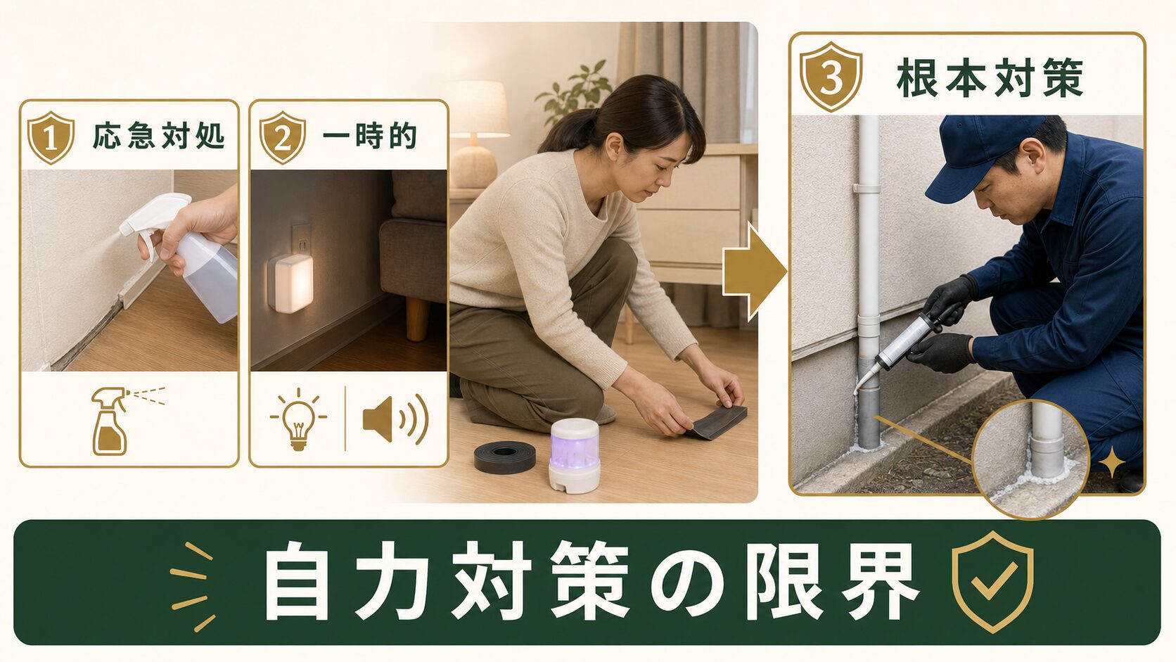 ネズミ駆除後の再発対応で自力対策の限界を解説する図解