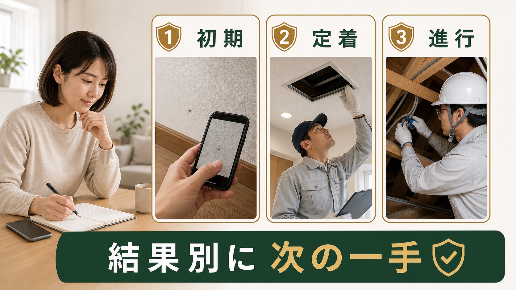 ネズミ被害の診断結果別に次の対応を確認する図解