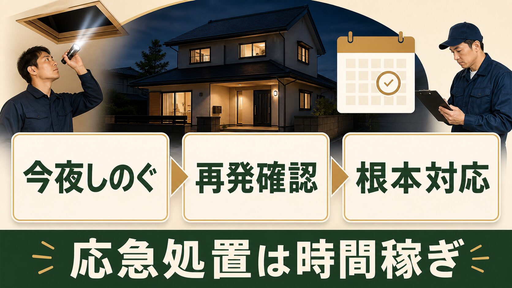 応急処置は時間稼ぎで根本対応も必要なことをまとめた図解