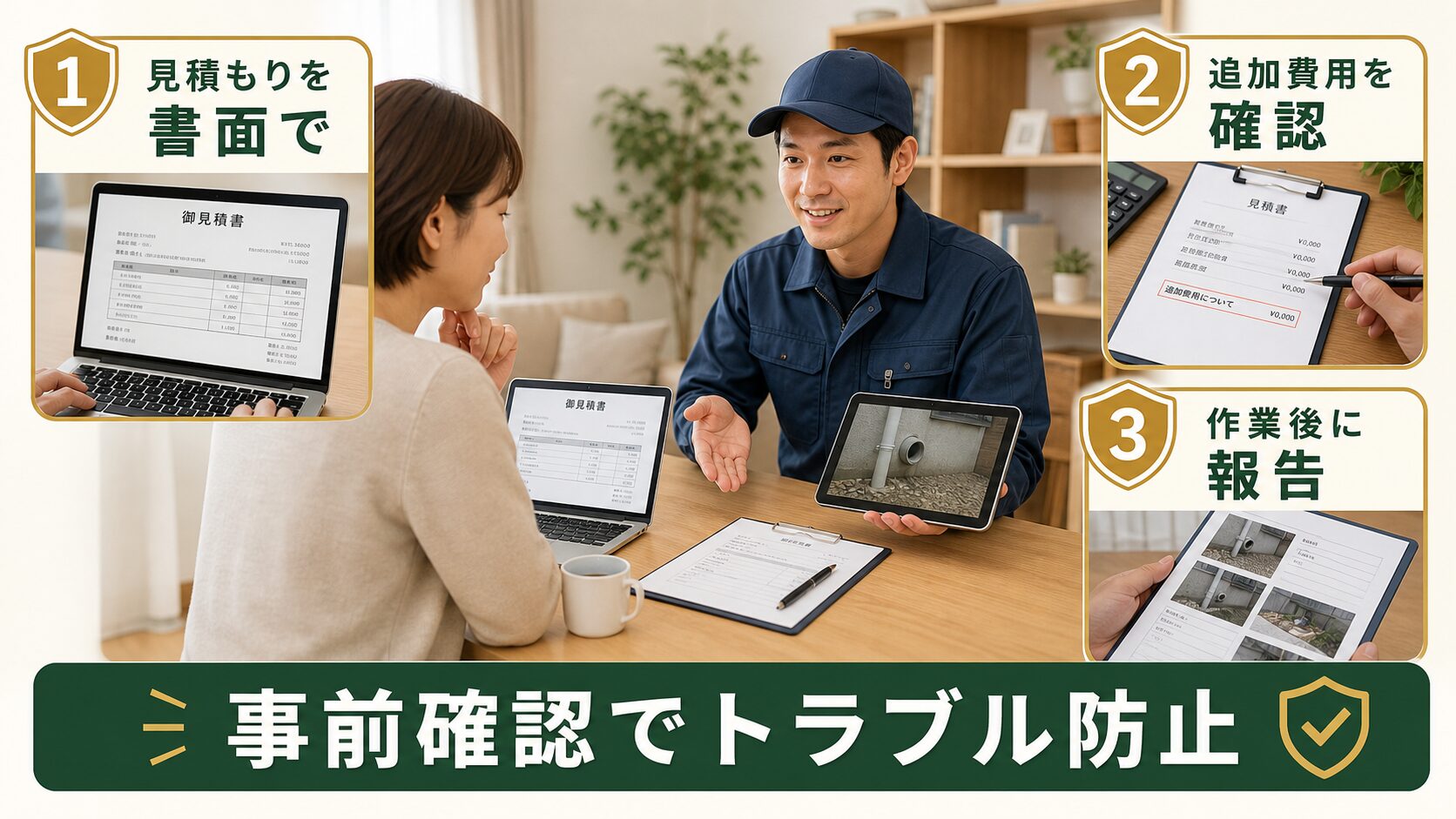 立ち会いなし依頼でトラブルを防ぐ確認事項の図解