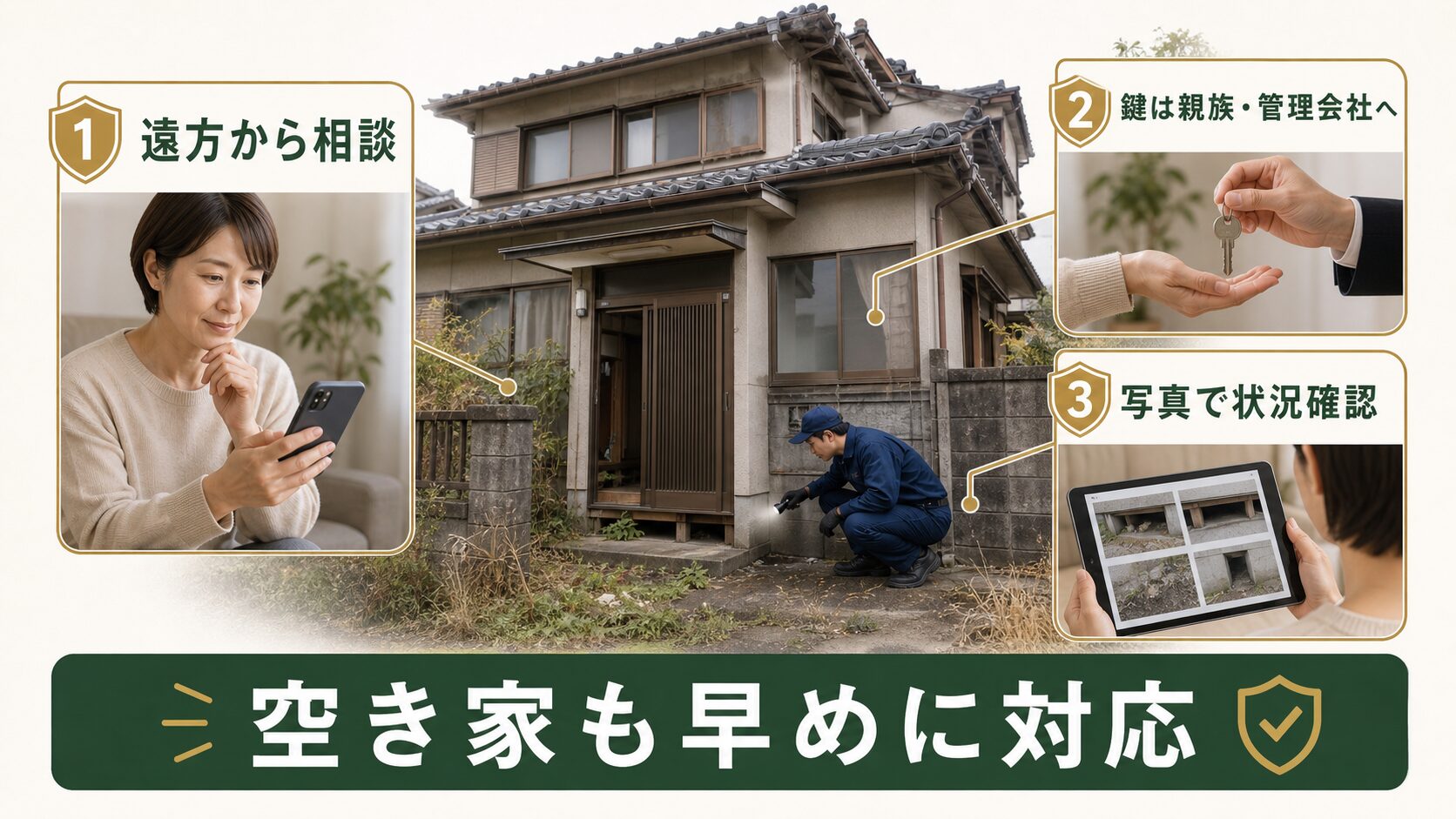 遠方の空き家でもネズミ駆除を相談できる図解