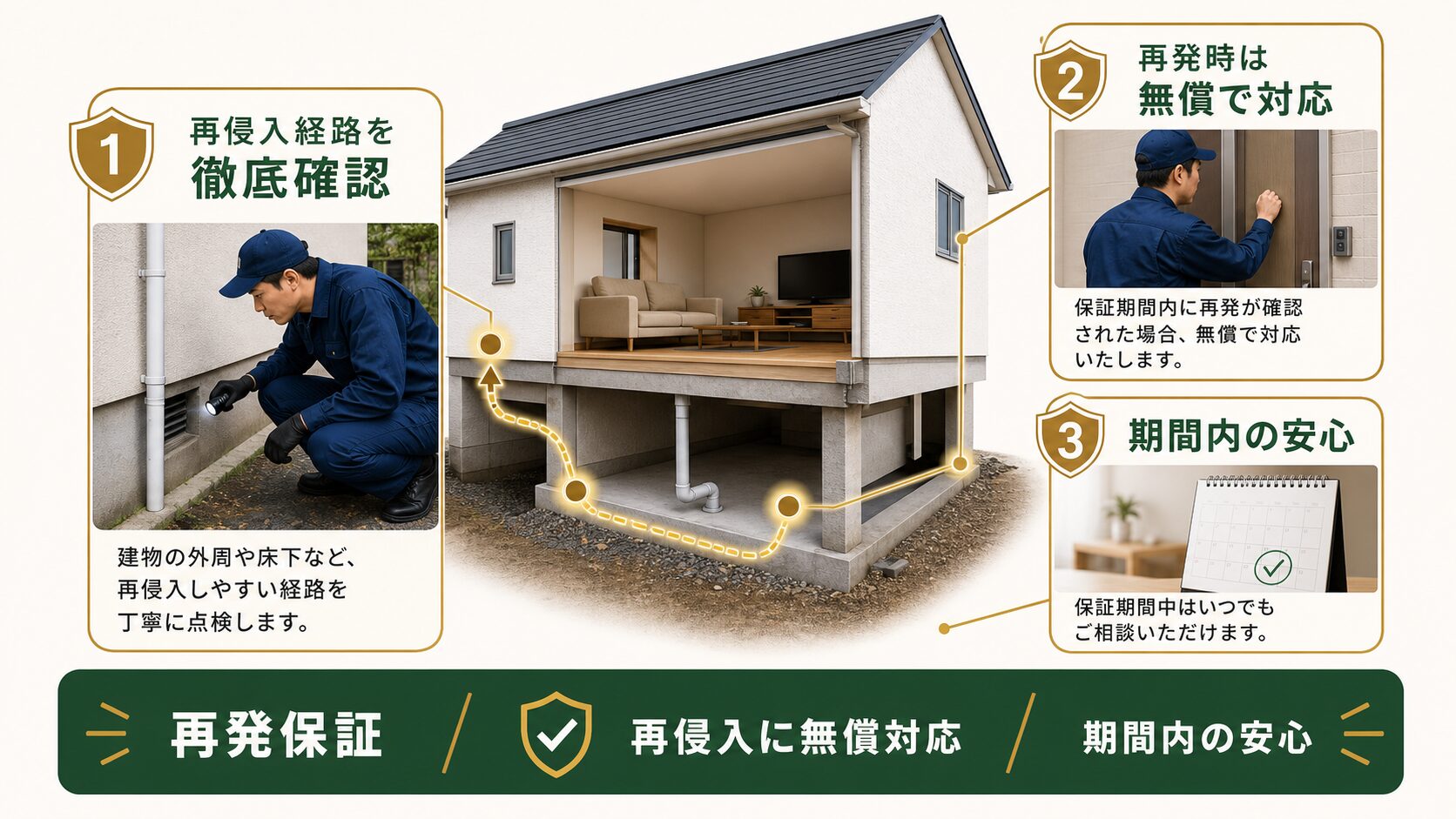 ネズミ駆除の再発保証で再侵入時に対応するイメージ