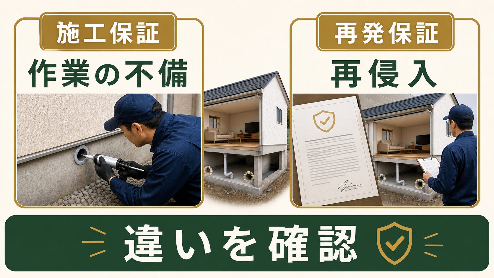 施工保証と再発保証の違いを比較する図解