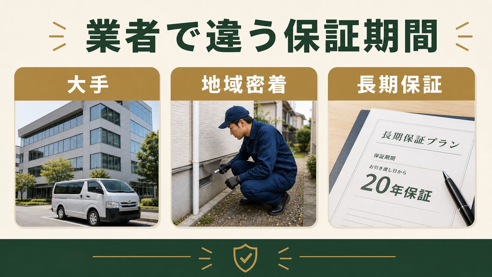 業者ごとの保証期間の違いを示す図解