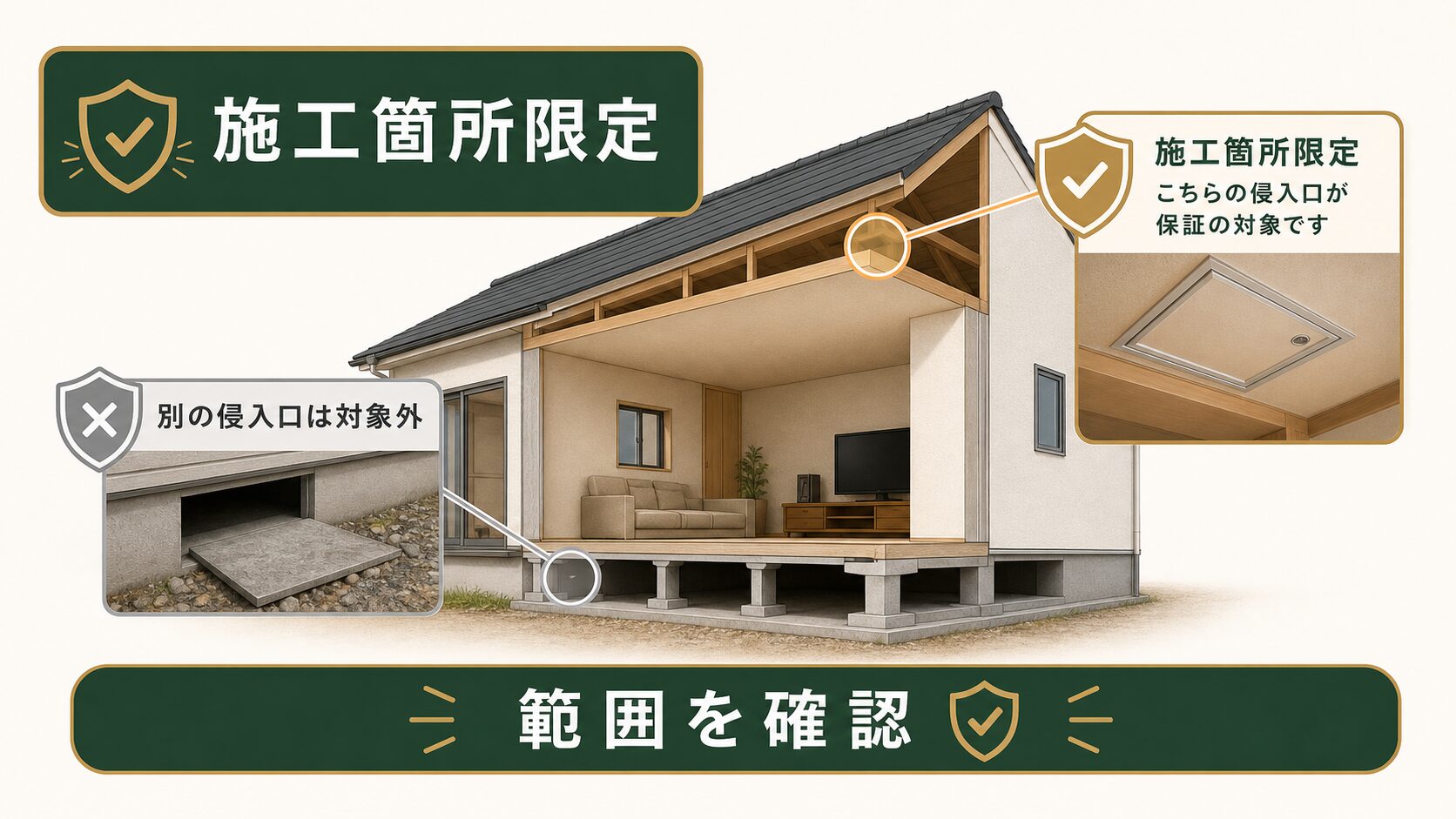 施工箇所限定保証の対象範囲を確認する図解