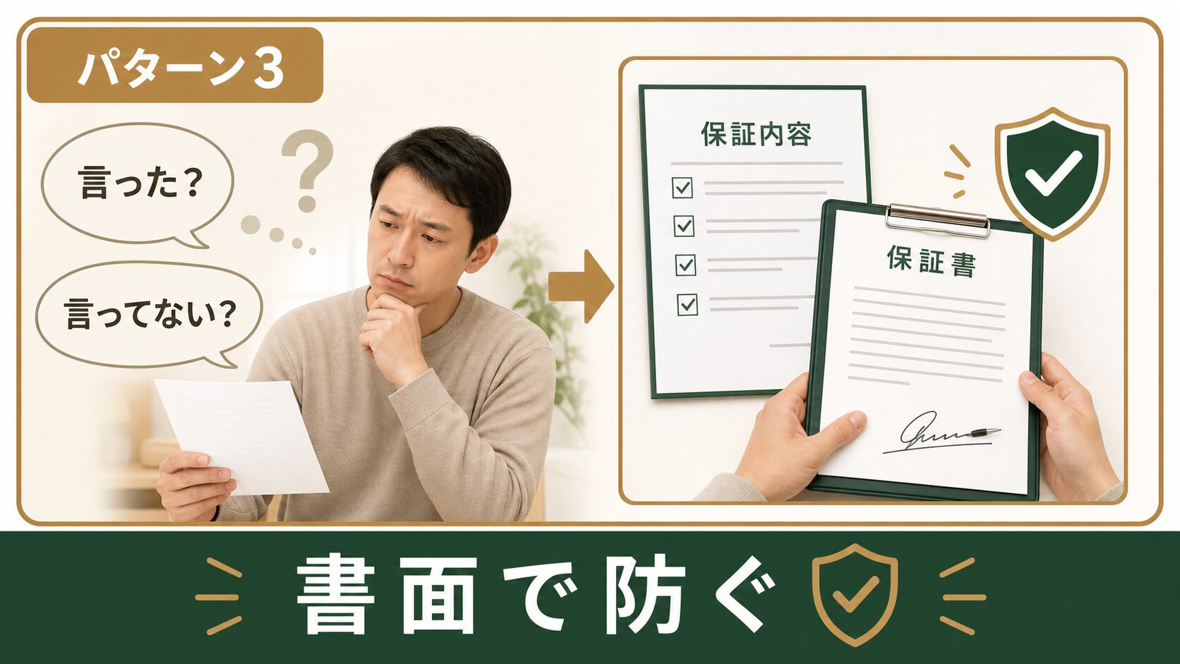 言った言わないを書面で防ぐことを示す図解