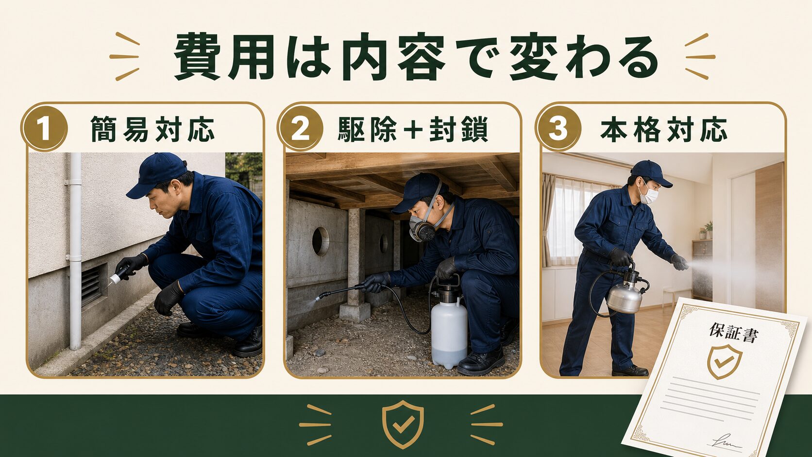 ネズミ駆除の費用が対応内容で変わることを示す図解