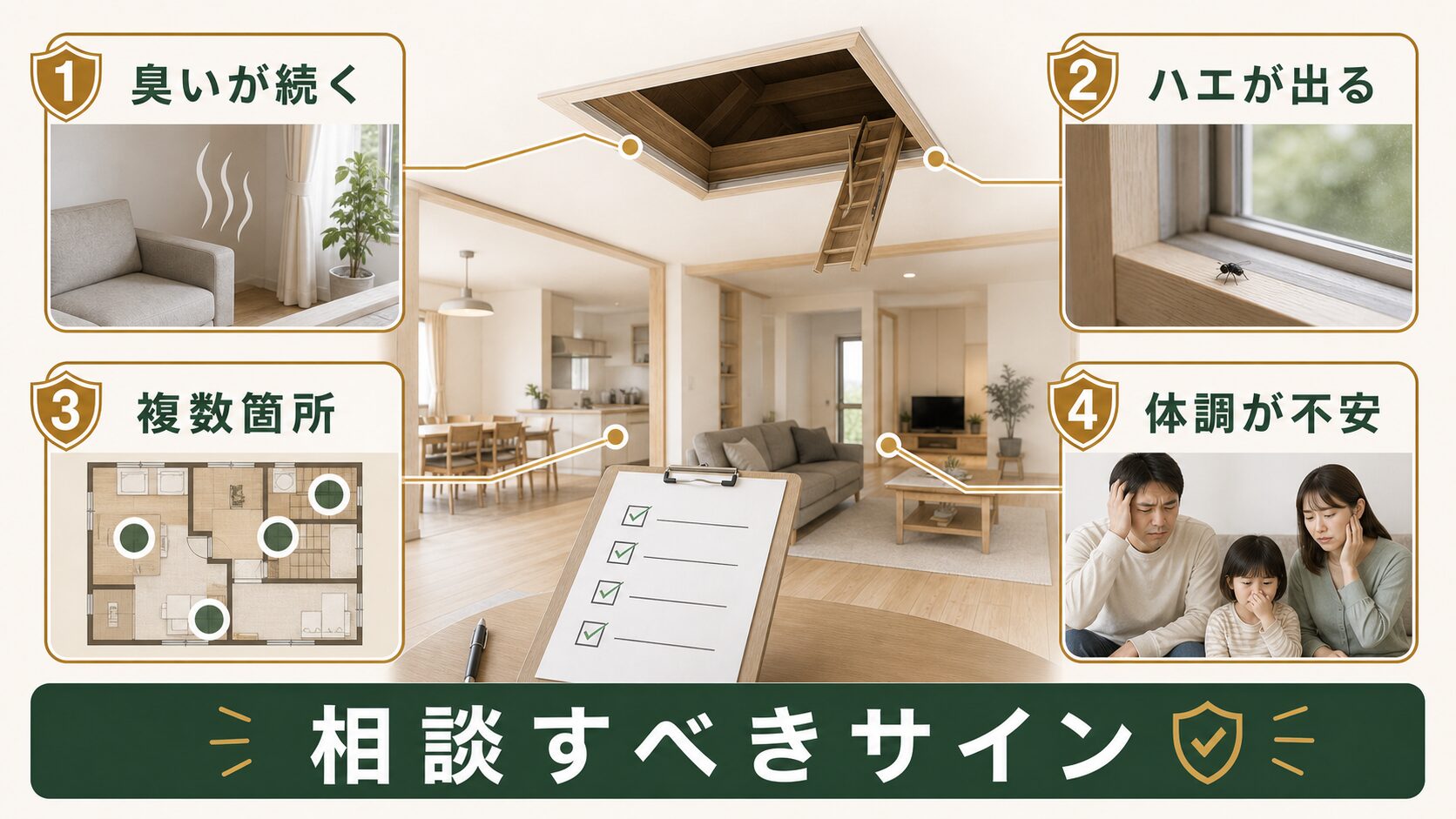 ネズミの臭いで専門業者への相談を検討すべきサインの図解