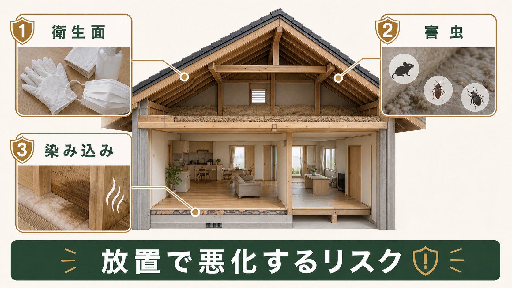 ネズミの臭いを放置すると悪化するリスクの図解