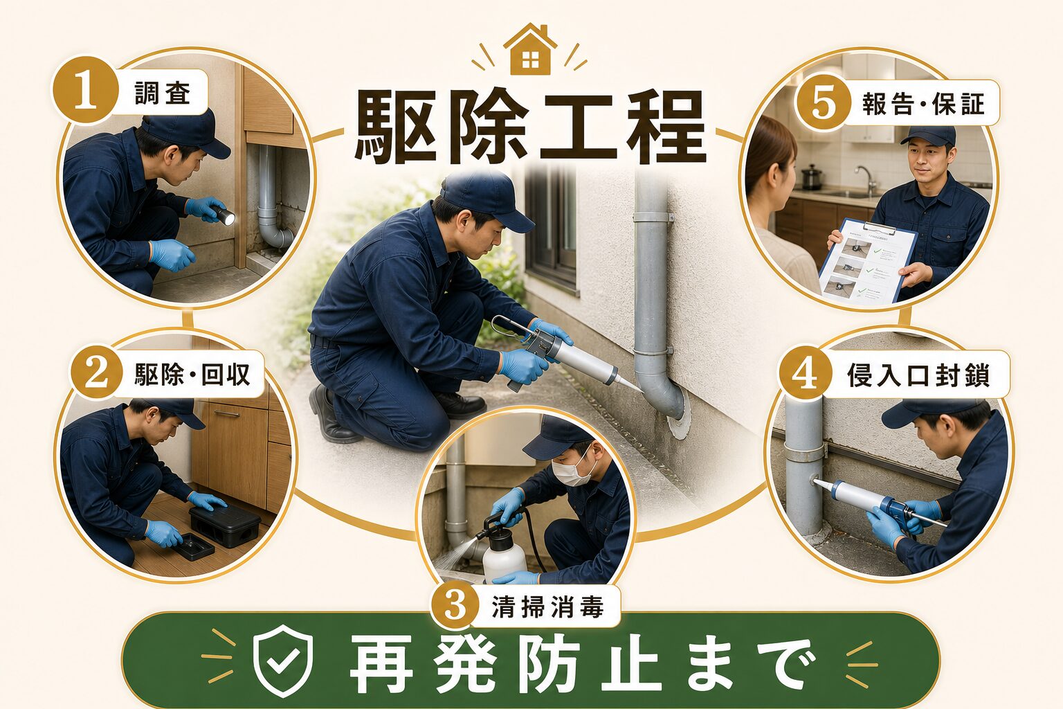 静岡県のネズミ駆除・施工の流れの解説画像