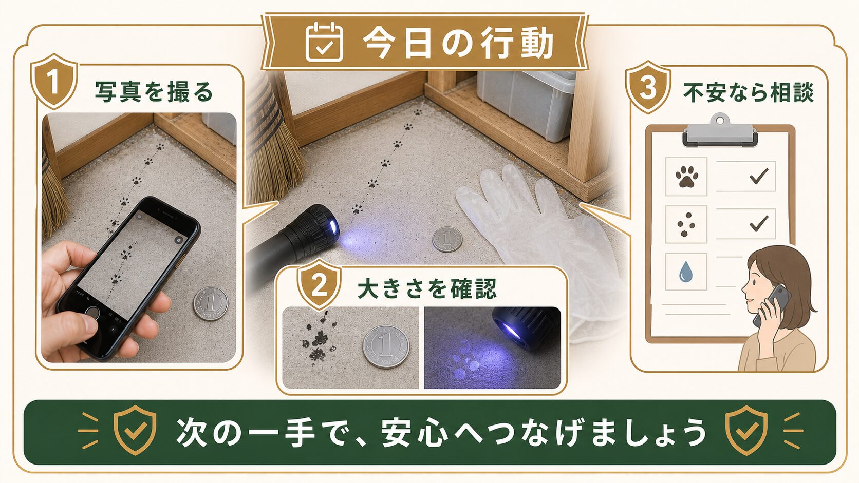 ネズミの足跡を見つけた日に取るべき行動をまとめた図解