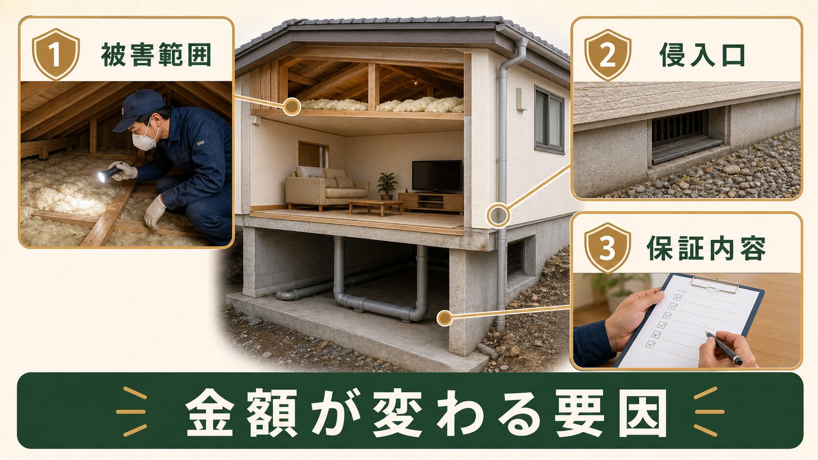 ネズミ駆除の見積もり金額を左右する要因を解説するイメージ