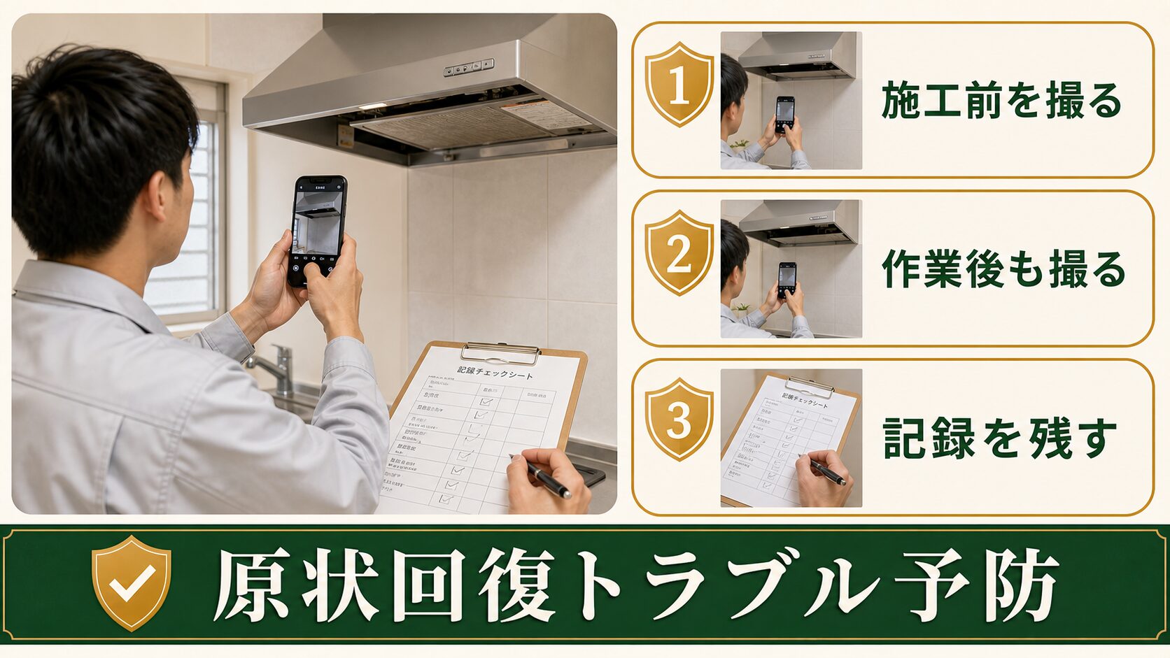 施工前後の写真記録で原状回復トラブルを防ぐ図解