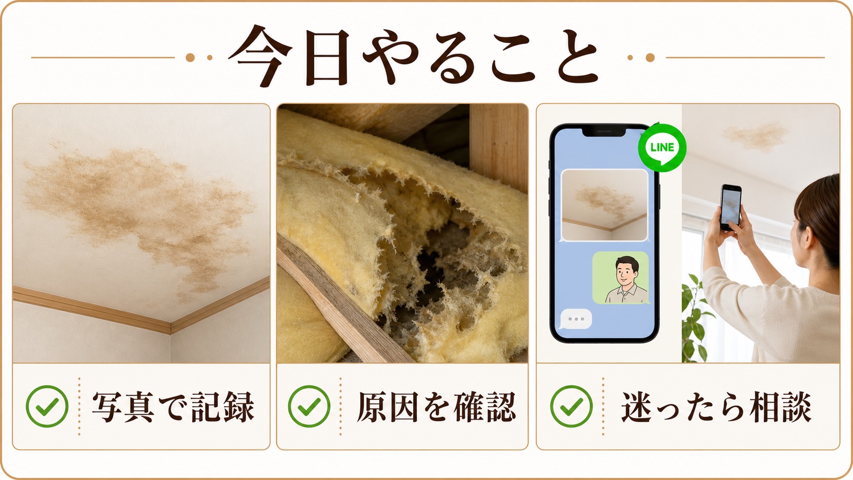 天井のシミを写真で記録して原因を確認するまとめ図解