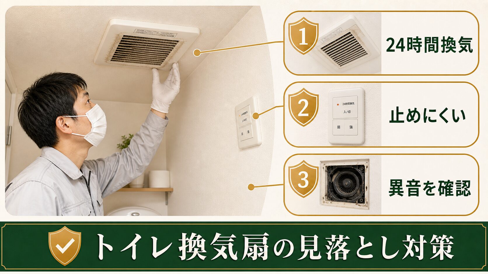 トイレの24時間換気扇の見落とし対策を示す図解
