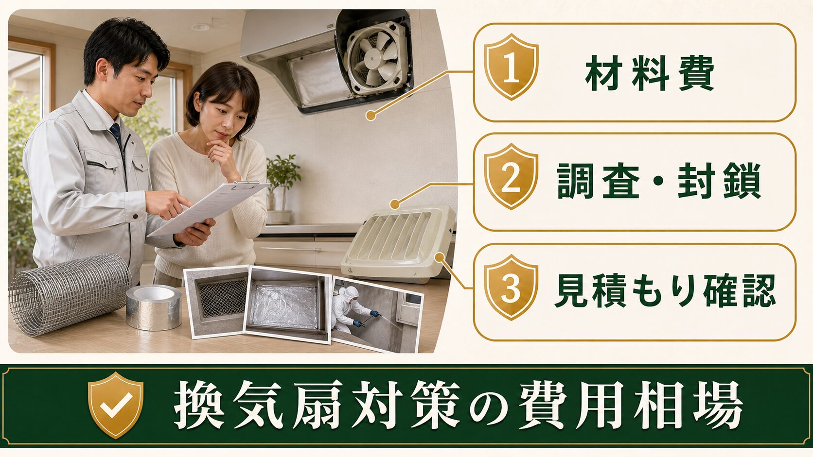 換気扇のネズミ対策にかかる費用相場を示す図解