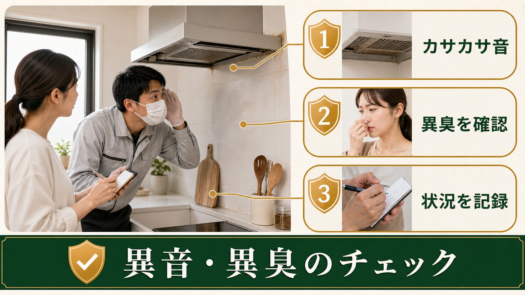 換気扇からの異音や異臭を確認する図解