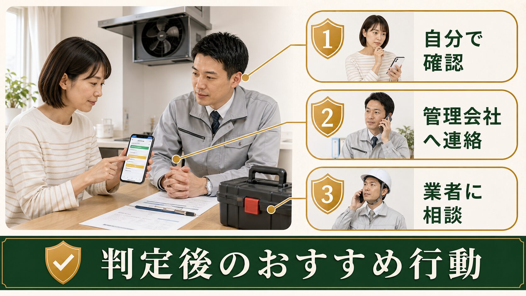 判定後のおすすめ行動を示す図解