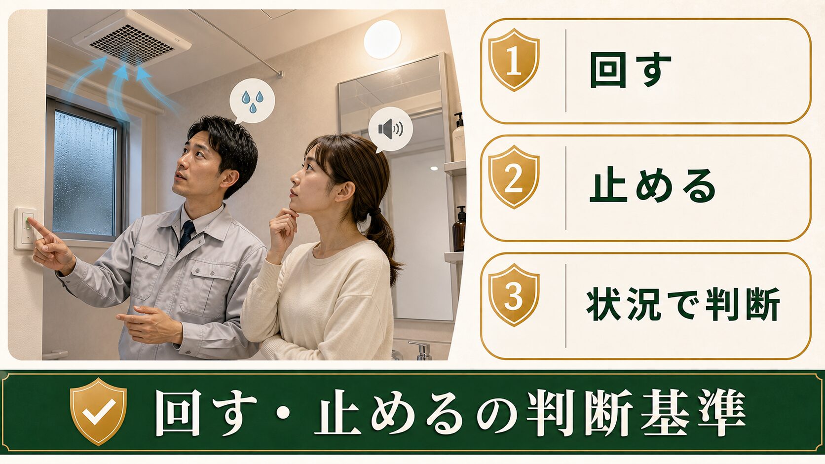 換気扇を回すか止めるかの判断基準を示す図解