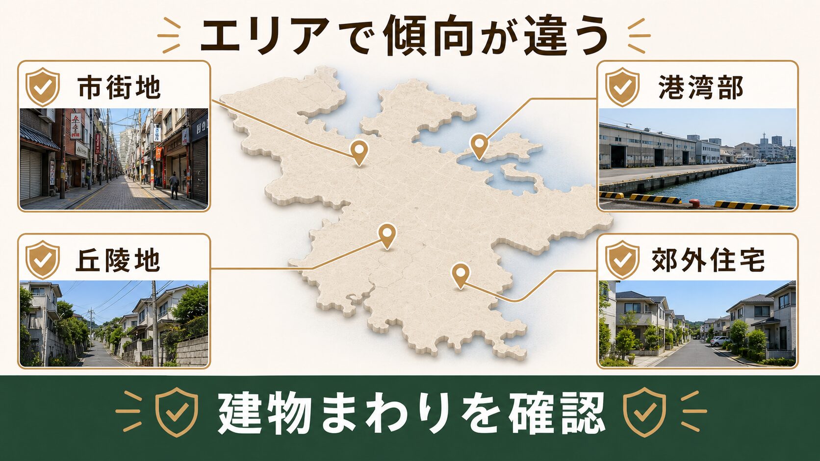 横須賀市内のエリア別にネズミ被害の傾向が違うことを示す図解