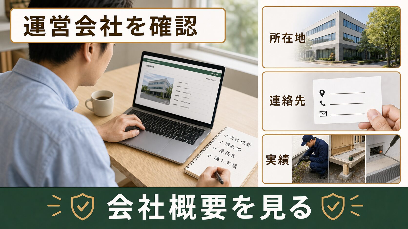 ネズミ駆除業者の運営会社情報を確認するイメージ
