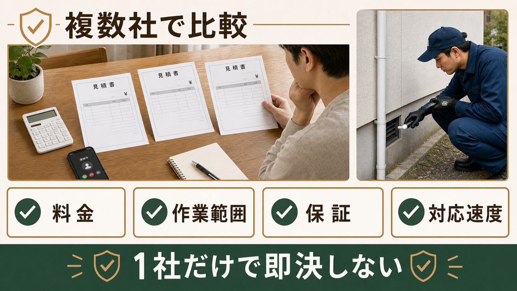 横須賀市のネズミ駆除で複数社の見積もりを比較する重要性を示す図解