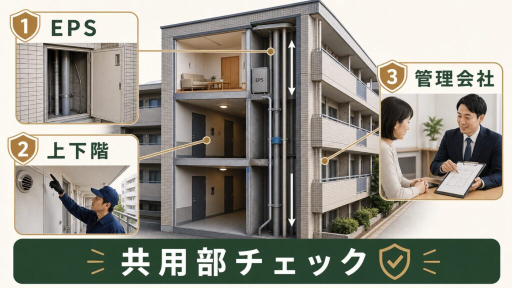 マンションのネズミ駆除でEPS(配管スペース)を調査するイメージ