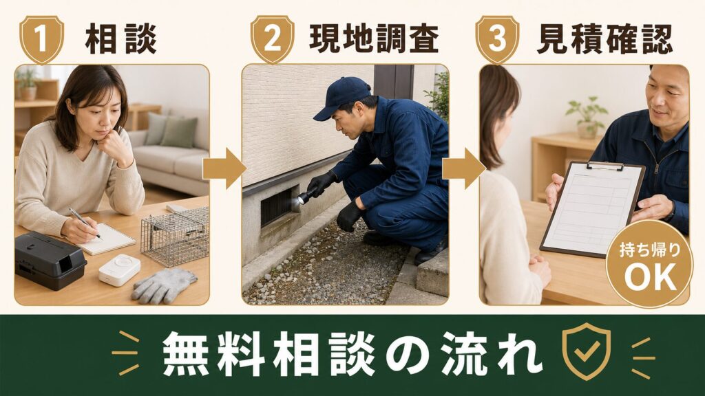 市販品で対策しきれず専門業者に無料相談するイメージ class=